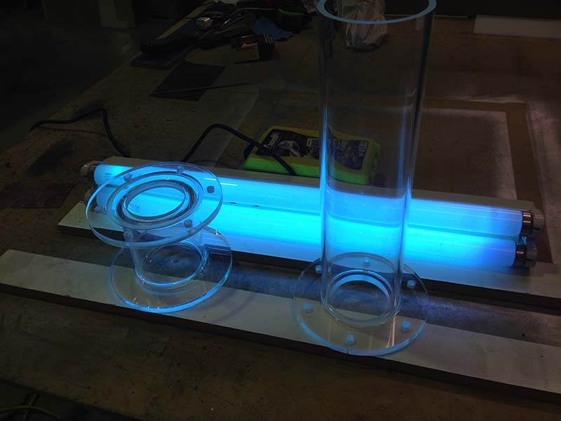 Gluing Acrylic Pipe work under UV lights Golden West Plastics